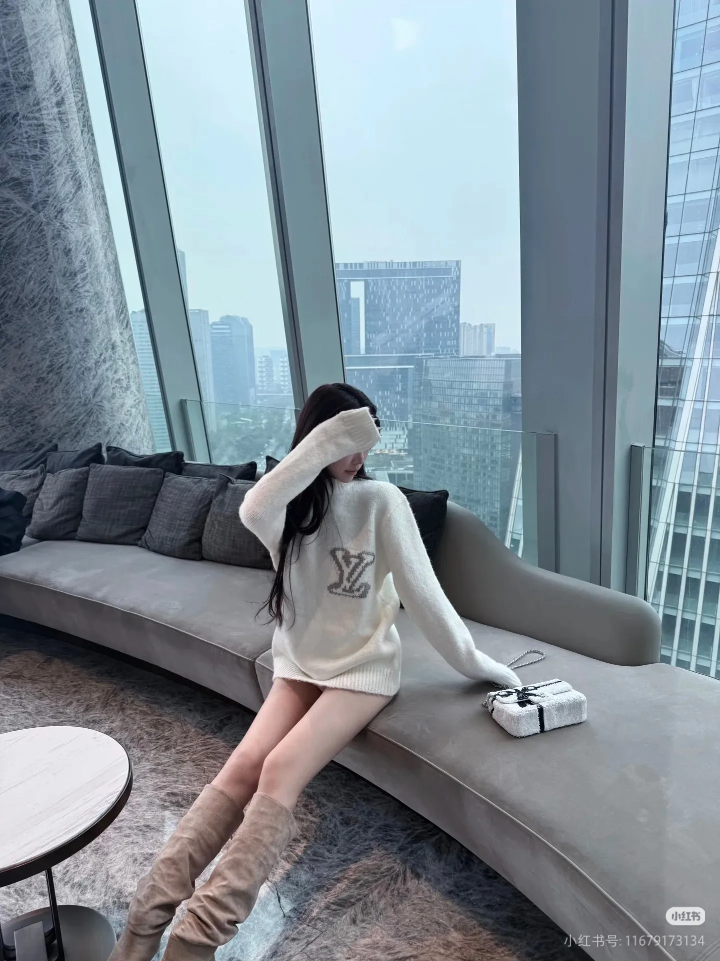 Louis Vuitton front and rear logo jacquard sweater